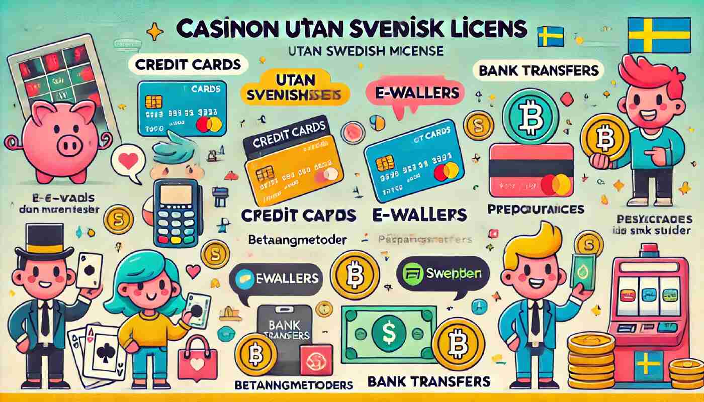 Översikt över aktuella betalningsmetoder för casinon utan svensk licens med fördelar, nackdelar och uttagstider för varje metod.