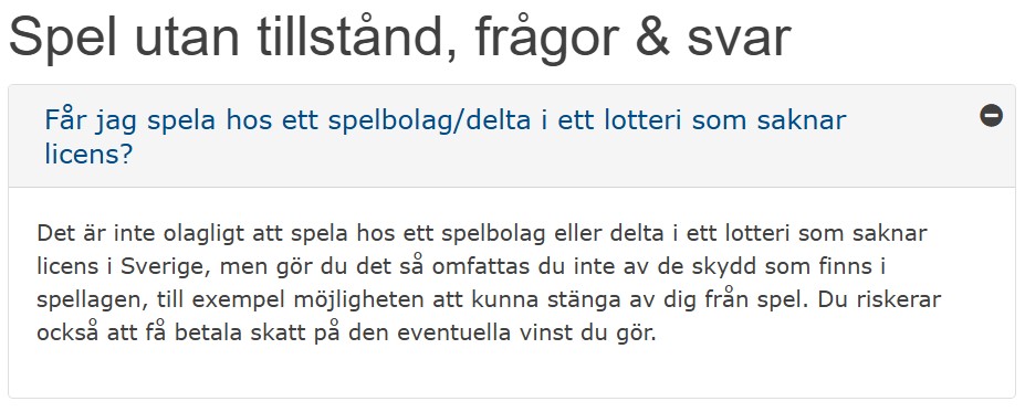Förklaring av lagligheten med att spela casino utan svensk licens.