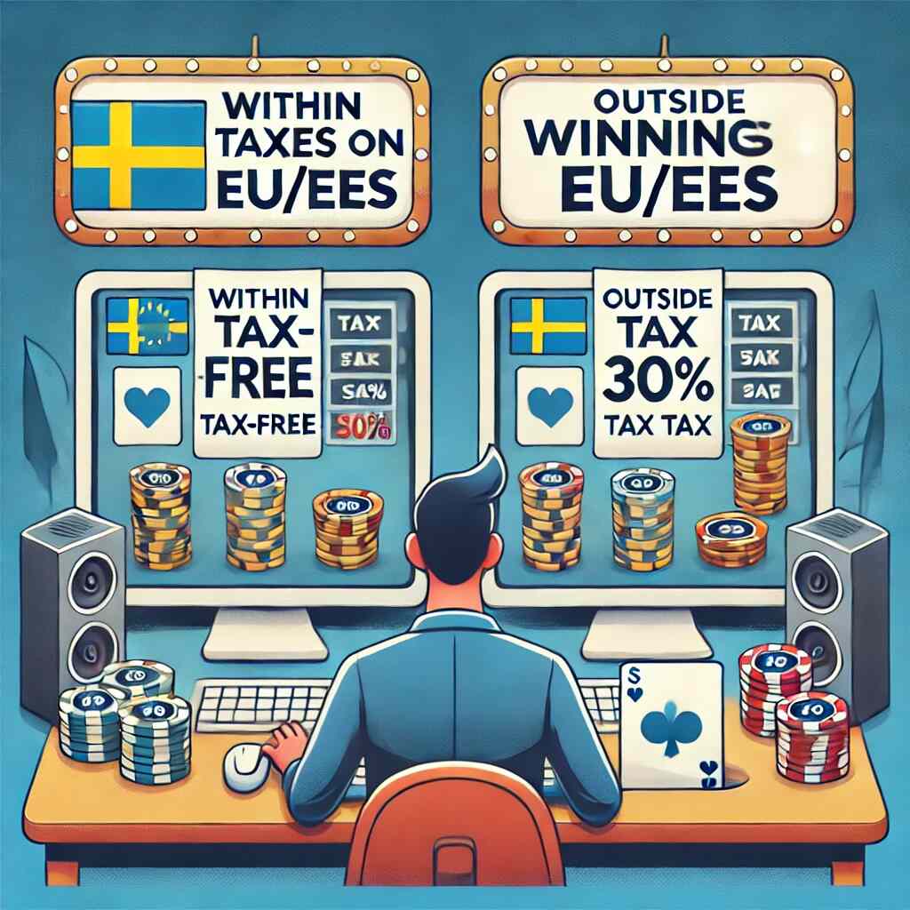 Ilustrering och förklaring av de olika skattereglerna hos casinon utan svensk licens.